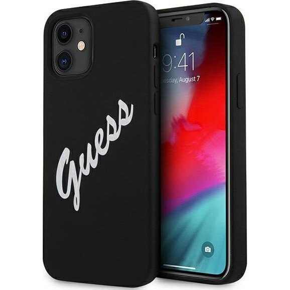 Guess Silicone Vintage Script Apple iPhone 12 mini hátlap tok, fekete (GUE902BLKWHT)