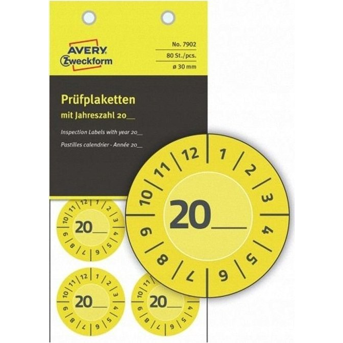 Avery-Zweckform 7902 Ellenőrző plakett 20XX Sárga (Ø) 30 mm 30 mm 80 db (7902)