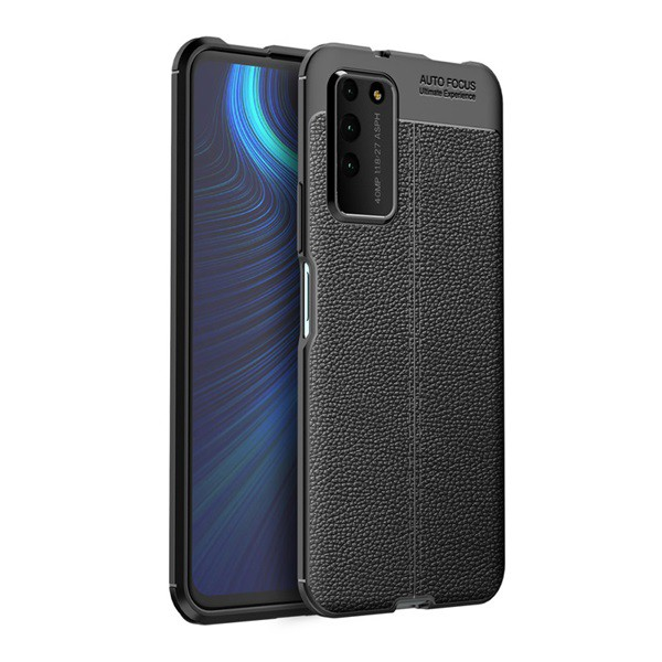 Szilikon telefonvédő (közepesen ütésálló, bőr hatású, varrás minta) FEKETE [Honor X10 5G] (5996457991921)