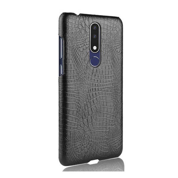 Műanyag telefonvédő (bőr hatású, krokodilbőr minta) FEKETE [Nokia 3.1 Plus] (5996457861132)