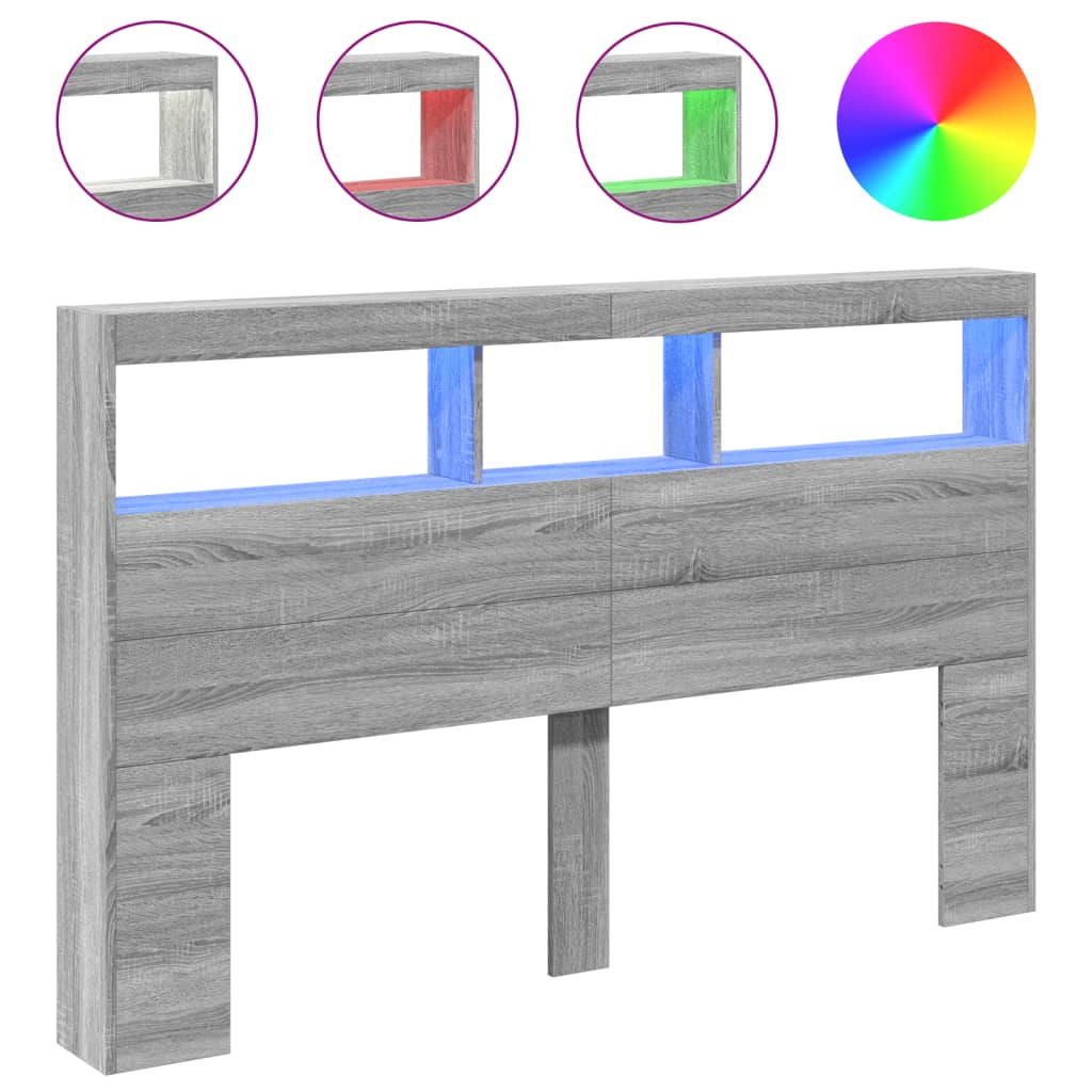 szürke sonoma színű áthidalószekrény LED-ekkel 160 x 17 x 102cm (839208)
