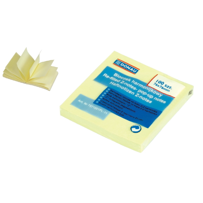 Donau Z 76x76mm öntapadó jegyzettömb - Sárga (100 lap / tömb) (7571001PL-11)