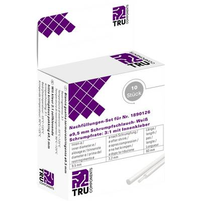 TRU COMPONENTS T1807CA007G Zsugorcső ragasztóval Fehér 9.50 mm Zsugorodási arány:2:1 10 db (T1807CA007G)