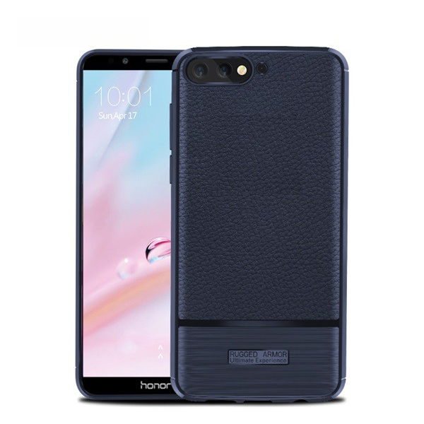 Szilikon telefonvédő (közepesen ütésálló, bőr hatású, szálcsiszolt) SÖTÉTKÉK [Huawei Y6 (2018)] (5996457795680)