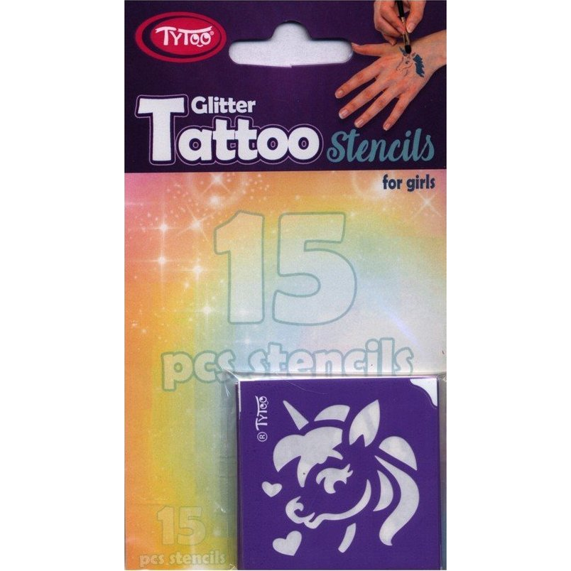 TyToo: Unikornis lányos csillámtetoválás sablon szett 15db-os (CTMS0073) (013-01560)