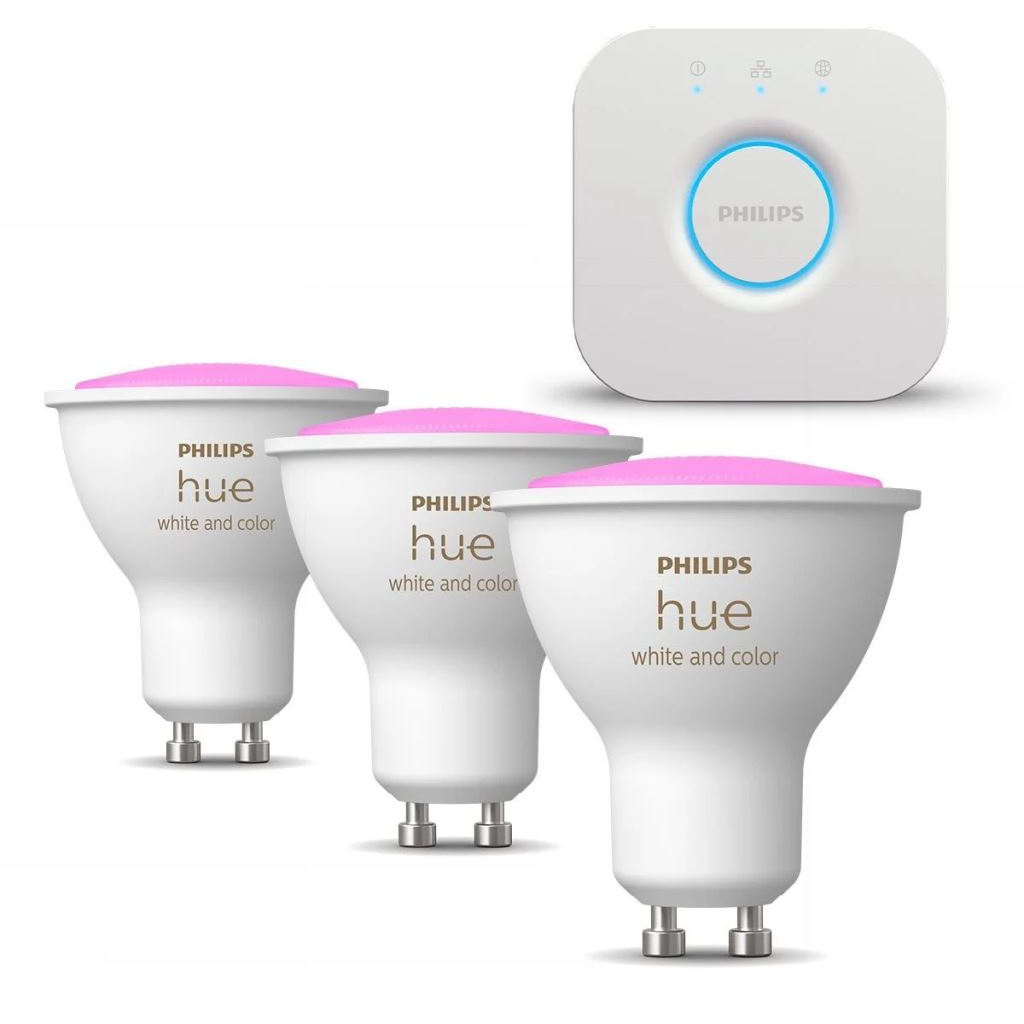 Philips Hue White Ambiance LED fényforrás GU10 4.3W 3db/cs + Philips Hue Bridge (PHL23022set) (PHL23022set)