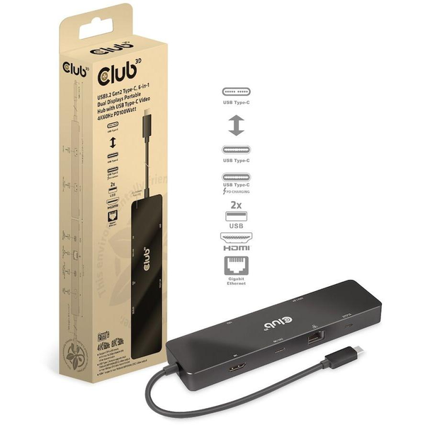 CLUB3D CSV-1584 dockingstation Ledningsført USB 3.2 Gen 2 (3.1 Gen 2) Type-C Sort