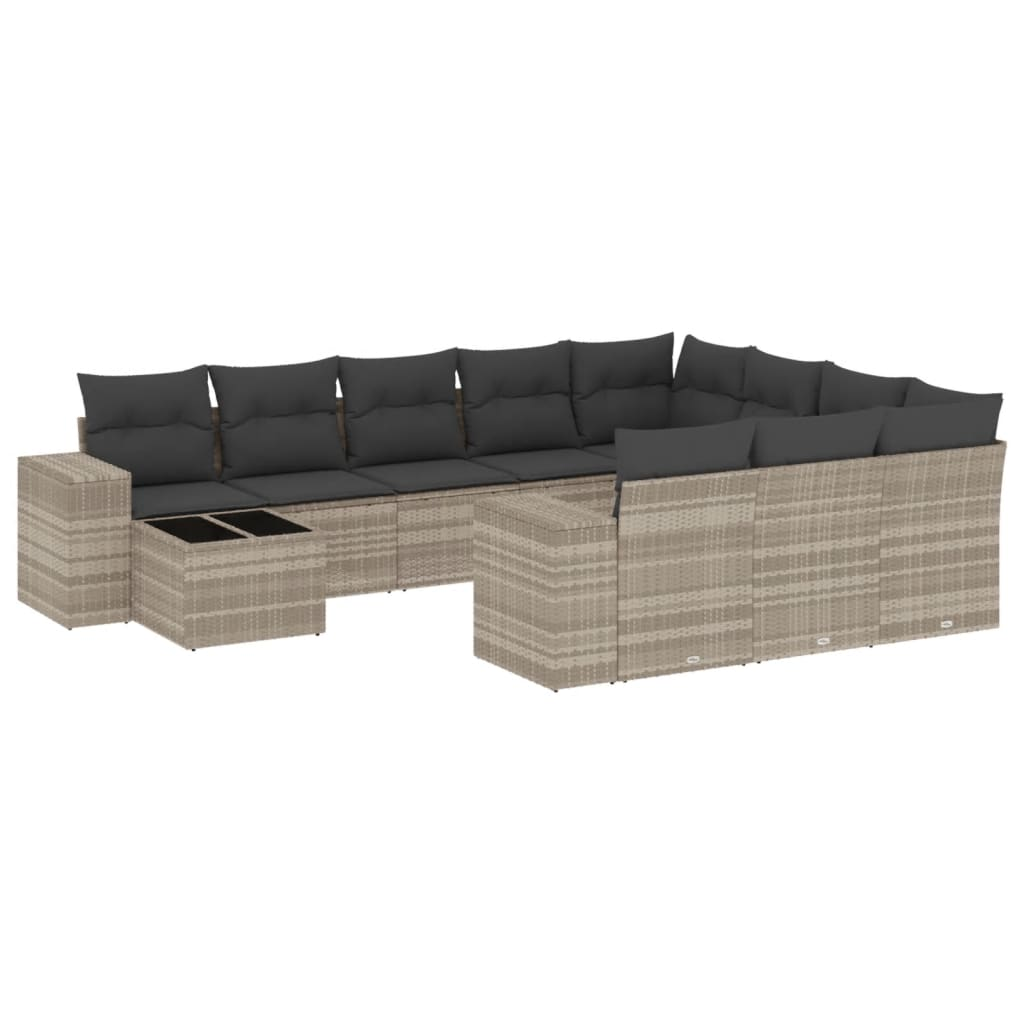 11 részes világosszürke polyrattan kerti ülőgarnitúra párnákkal (3223131)