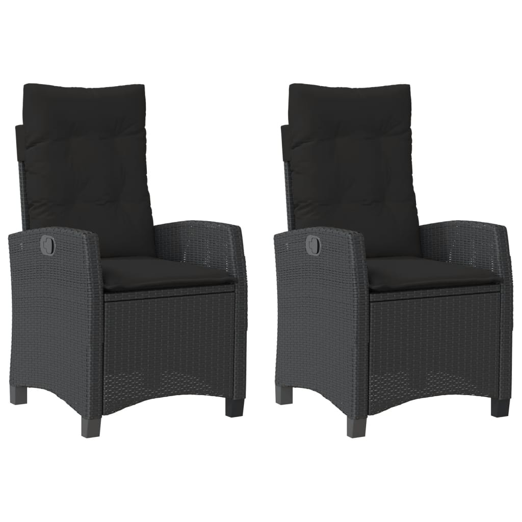 2 db fekete polyrattan dönthető kerti szék párnával (365217)