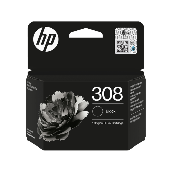 HP 308 Black Original Ink Cartridge глава и патрон за мастиленоструен принтер 1 броя Оригинал Стандартен добив