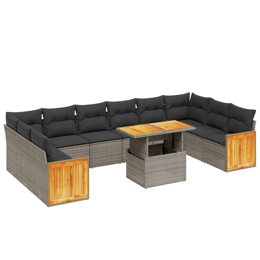 11 részes szürke polyrattan kerti ülőgarnitúra párnákkal (3274133)