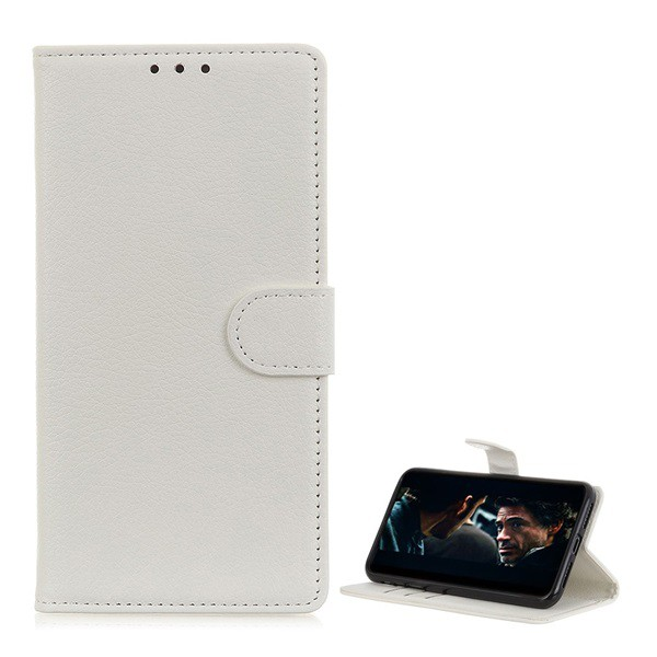 Tok álló, bőr hatású (FLIP, oldalra nyíló, asztali tartó funkció, prémium) FEHÉR [Huawei Y6p] (5996457981434)