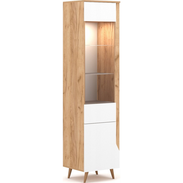 Columna De Almacenaje Con Puerta De Vidrio - Acabado Madera Y Blanco