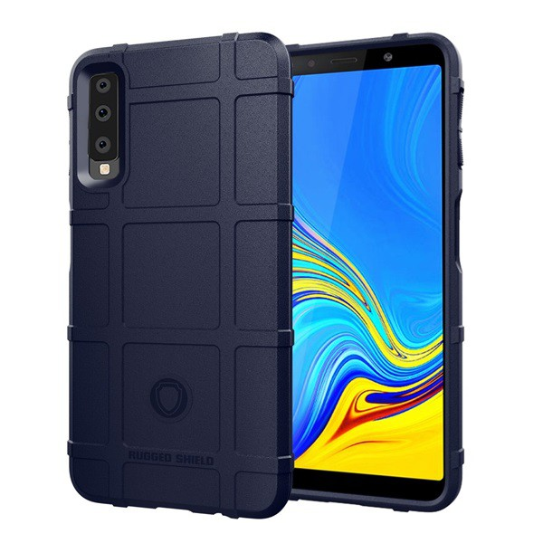 Szilikon telefonvédő (közepesen ütésálló, négyzet minta) SÖTÉTKÉK [Samsung Galaxy A7 (2018) SM-A750F] (5996457831715)