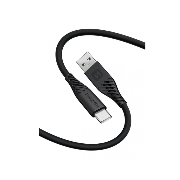 Swissten 71531010 Soft Silicone USB Type-A apa - USB Type-C apa Adat és töltő kábel - Fekete (1.5m)