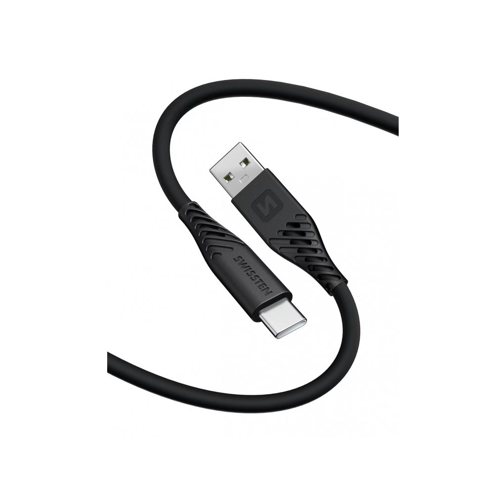 Swissten 71531010 Soft Silicone USB Type-A apa - USB Type-C apa Adat és töltő kábel - Fekete (1.5m) (71531010)