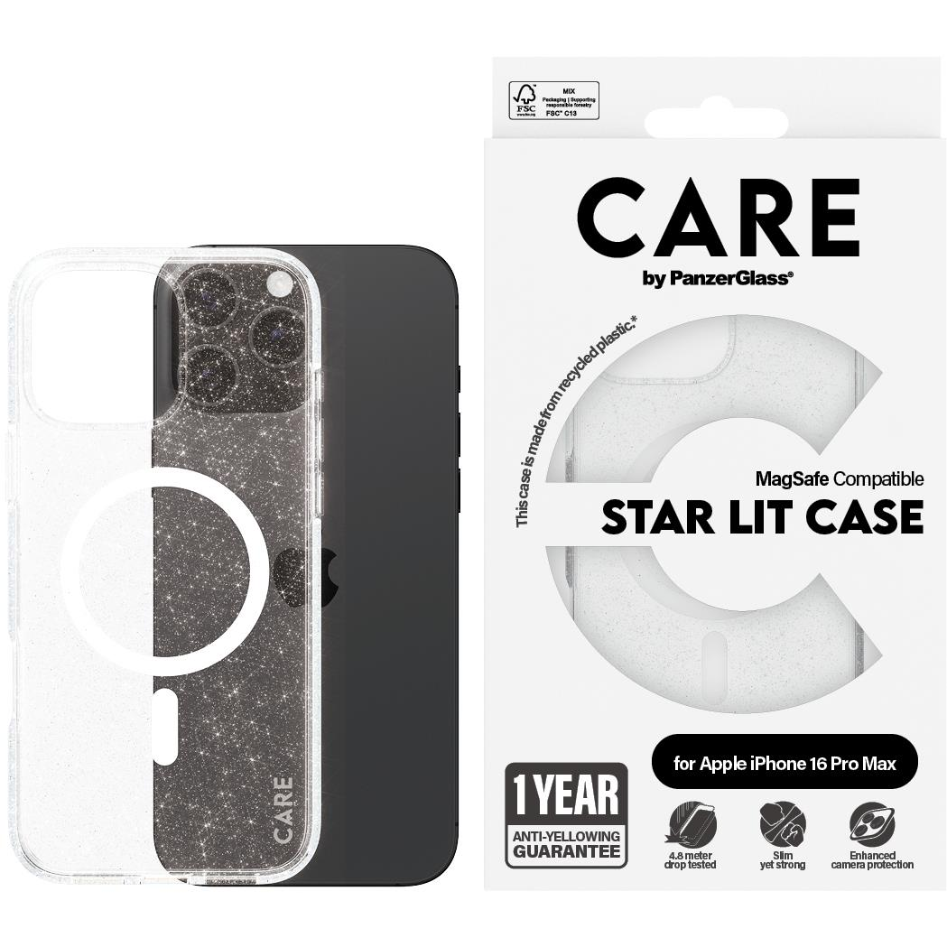 PanzerGlass CARE Apple iPhone 16 Pro Max MagSafe Star Lit csillámos/fehér nem sárguló tok (1344)