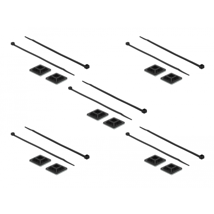 DeLOCK Kábelkötegelő talp 25 x 25 mm kábelkötegelővel 300 x 4.8 mm Fekete (10 talp + 10 kötegelő) (18831)