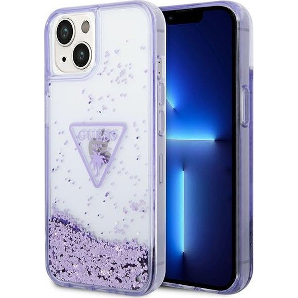 Guess Liquid Glitter Palm Apple iPhone 14 Plus hátlap tok, lila (GUE2058)