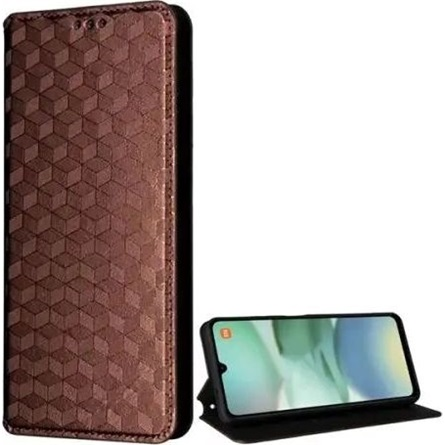 GIGAPACK flip oldalra nyíló asztali tartós tok xiaomi redmi a5 4g 3d rombusz mintás barna