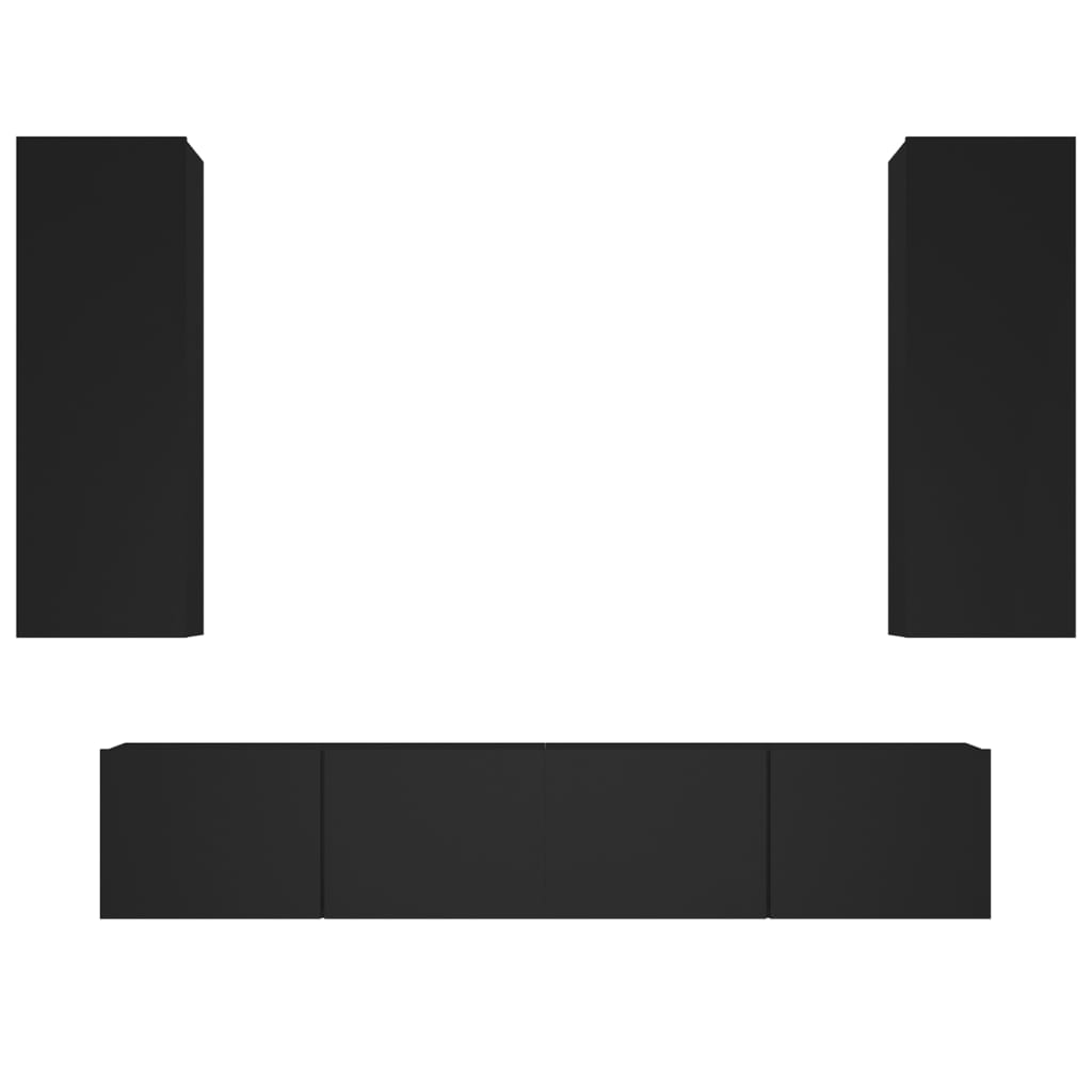 4 részes fekete szerelt fa TV-szekrényszett (3114199)