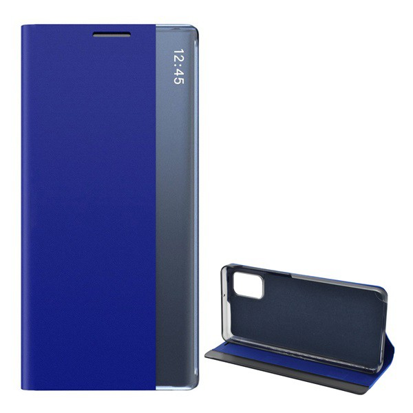Tok álló, textil hatású (aktív FLIP, oldalra nyíló, asztali tartó funkció, Smart View Cover) SÖTÉTKÉK [Samsung Galaxy M31s (SM-M317F)] (5996591047393)