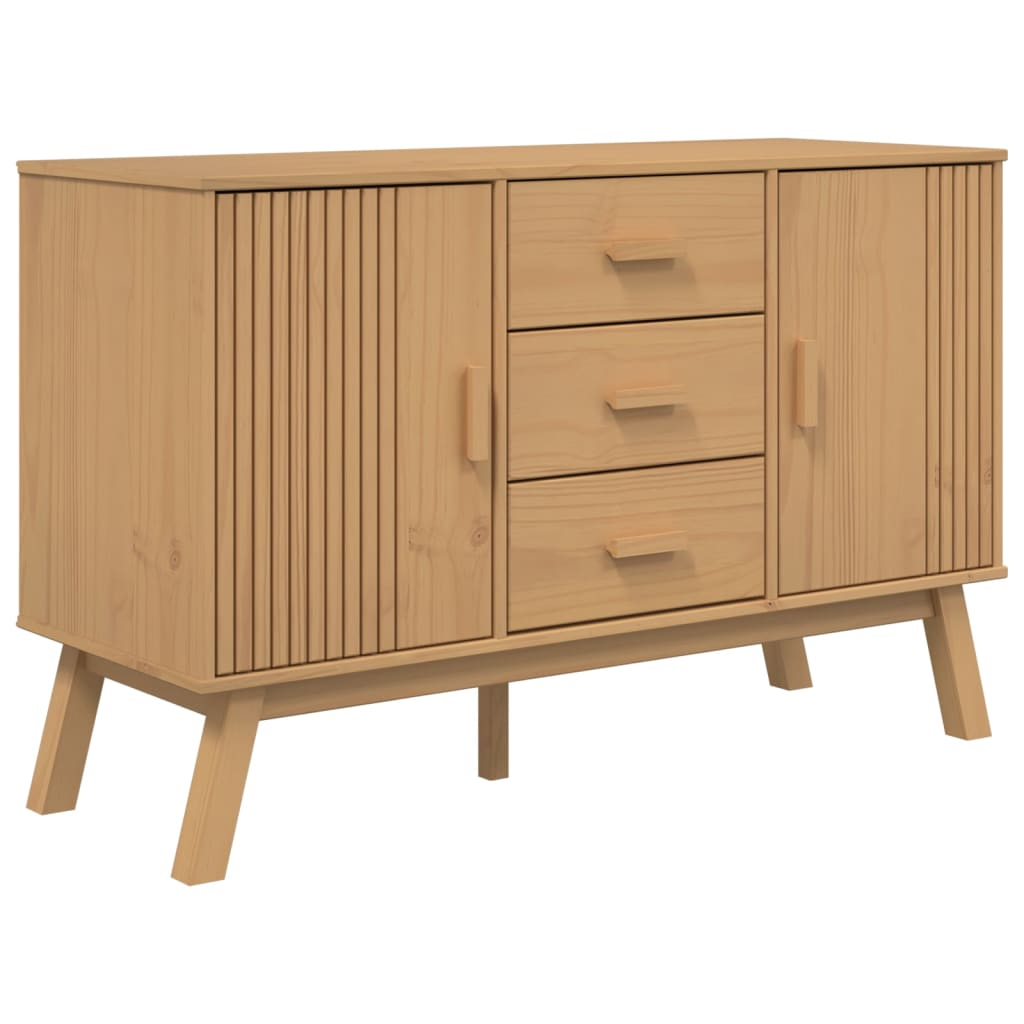 OLDEN barna tömör fenyőfa tálalószekrény 114 x 43 x 73,5 cm (358597)