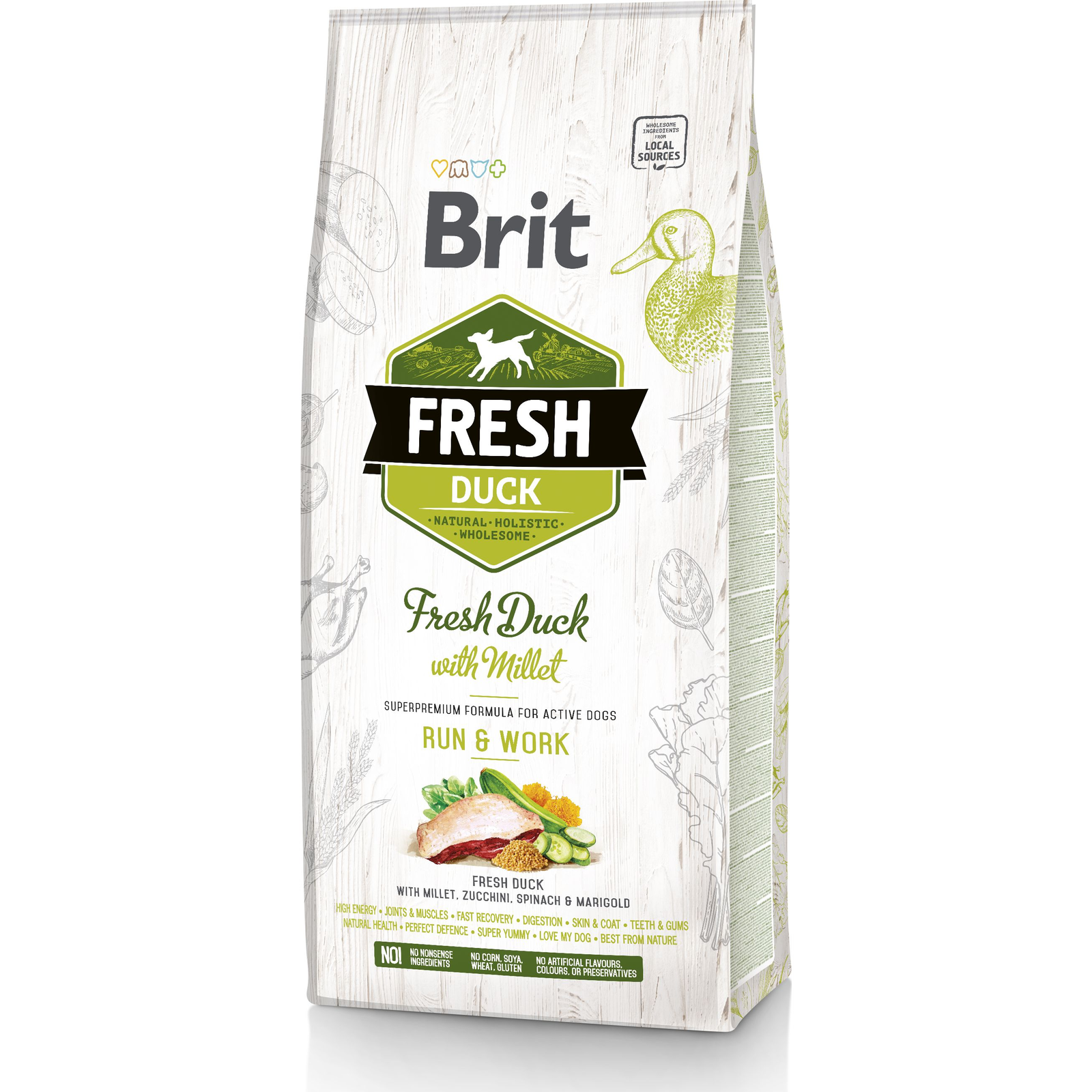 Brit Fresh Active Dogs Run & Work - Kacsa és Köles Száraztáp 12 kg (VAT012661)