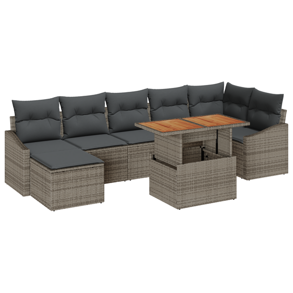 Set de Dining pentru Grădină cu 8 Piese și Perne Gri Ratan Poli Acacia
