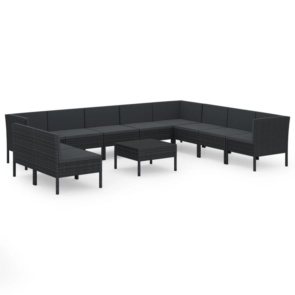11 részes fekete polyrattan kerti ülőgarnitúra párnákkal (3094473)