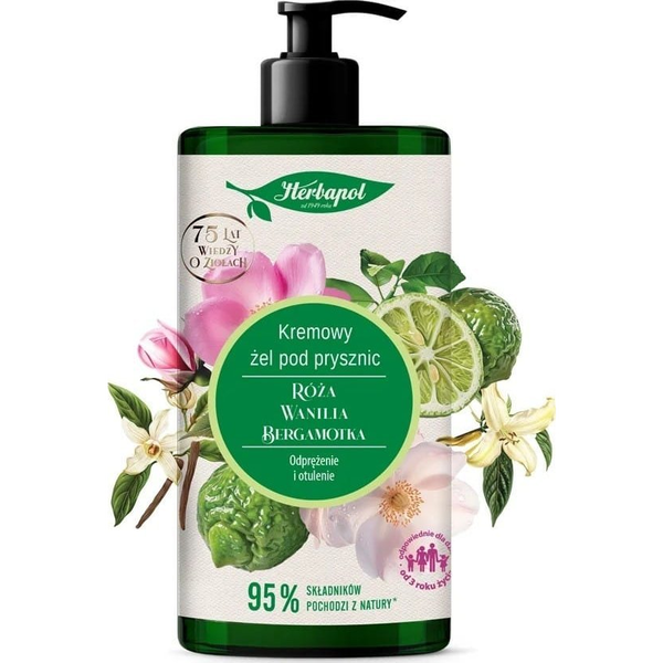 HERBAPOL Kremowy Żel pod prysznic - Róża & Wanilia & Bergamotka 740 ml