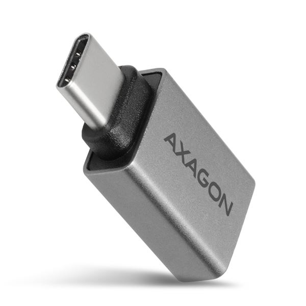 Адаптер USB 3.1 Type-C към USB Type-A Axagon RUCM-AFA, Алуминий, Дължина 33 мм, Стойка 2.4A Fast Charging, Сребрист