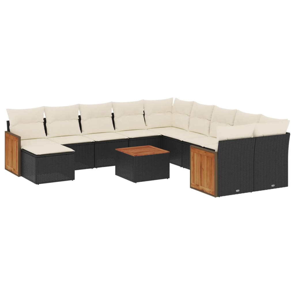 12 részes fekete polyrattan kerti ülőgarnitúra párnákkal (3260656)
