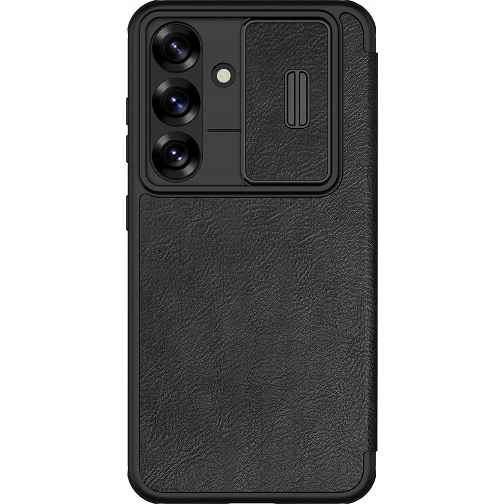 Nillkin Samsung S25 Qin Pro Tok Álló, Bőr Hatású Flip, Kameravédő, Fekete (6902048290495)