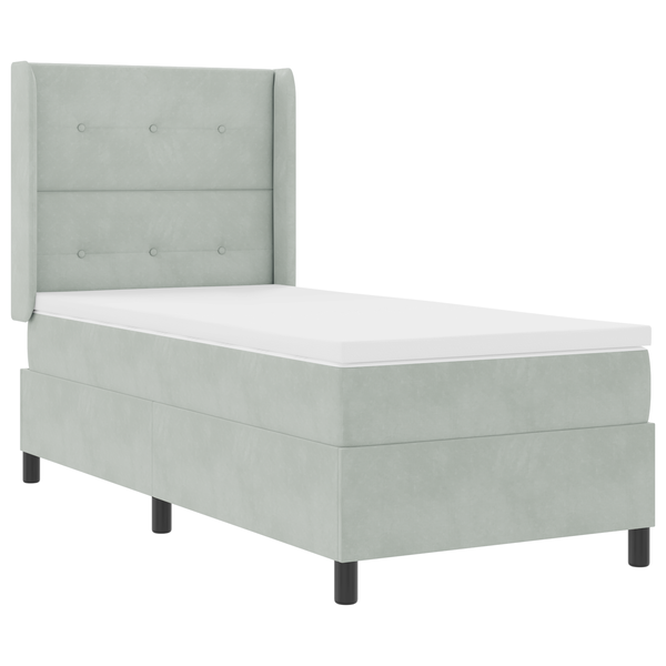 Pat box spring cu saltea & LED, gri deschis, 80x200 cm catifea