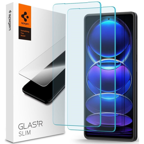 Xiaomi Redmi Note 12 Pro 5G / 12 Pro Plus 5G / Poco X5 Pro 5G, Скрийн протектор, (НЕ се огъва над извитата част!), Tempered Glass (закалено стъкло), Spigen Glasstr Slim, Clear, 2 бр. / опаковка (RS138581 )