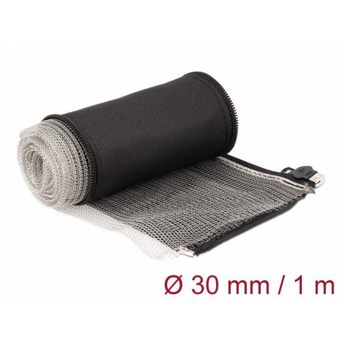 Delock Hőellenálló EMI Shielding fonott borítás zipzárral, 1 m x 30 mm méretű, fekete (20848) (20848)