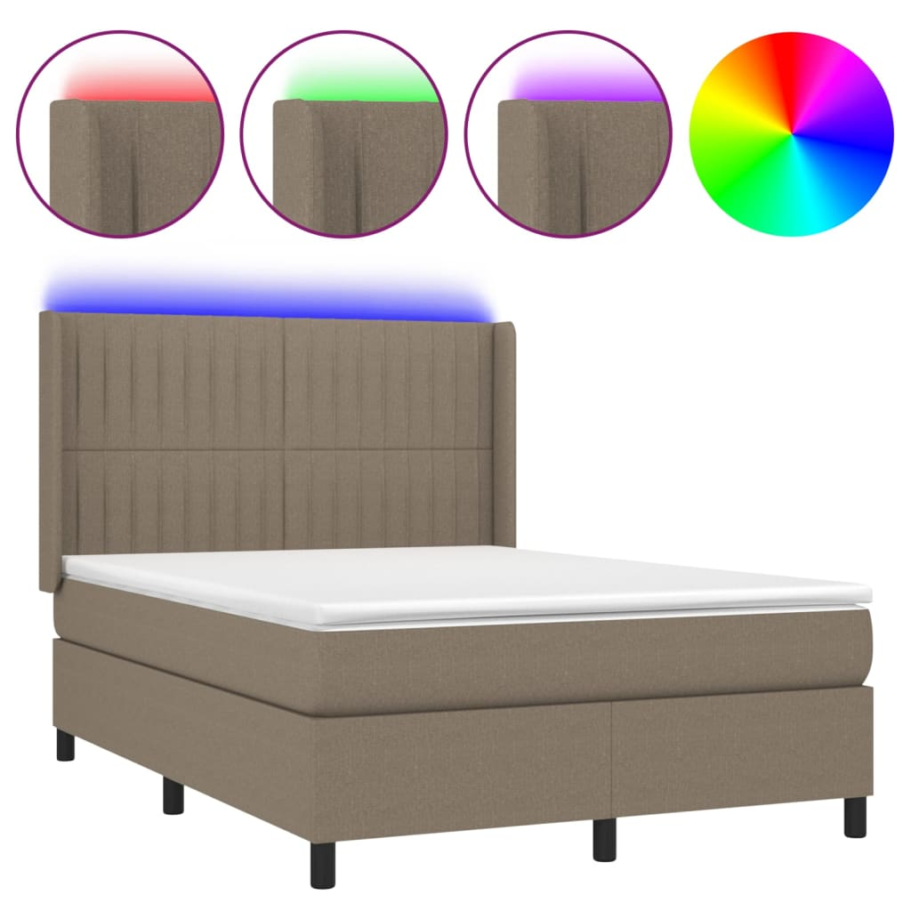 tópszínű szövet rugós és LED-es ágy matraccal 140x190cm (3138473)