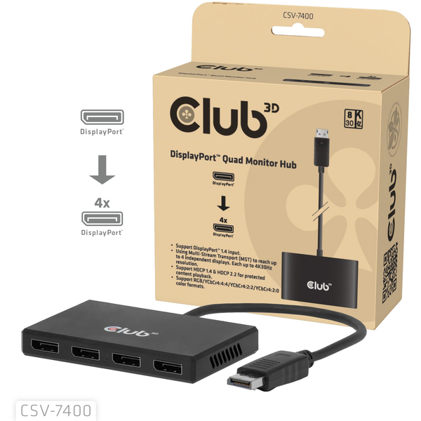 CLUB3D CSV-7400 video splitter 4x DisplayPort