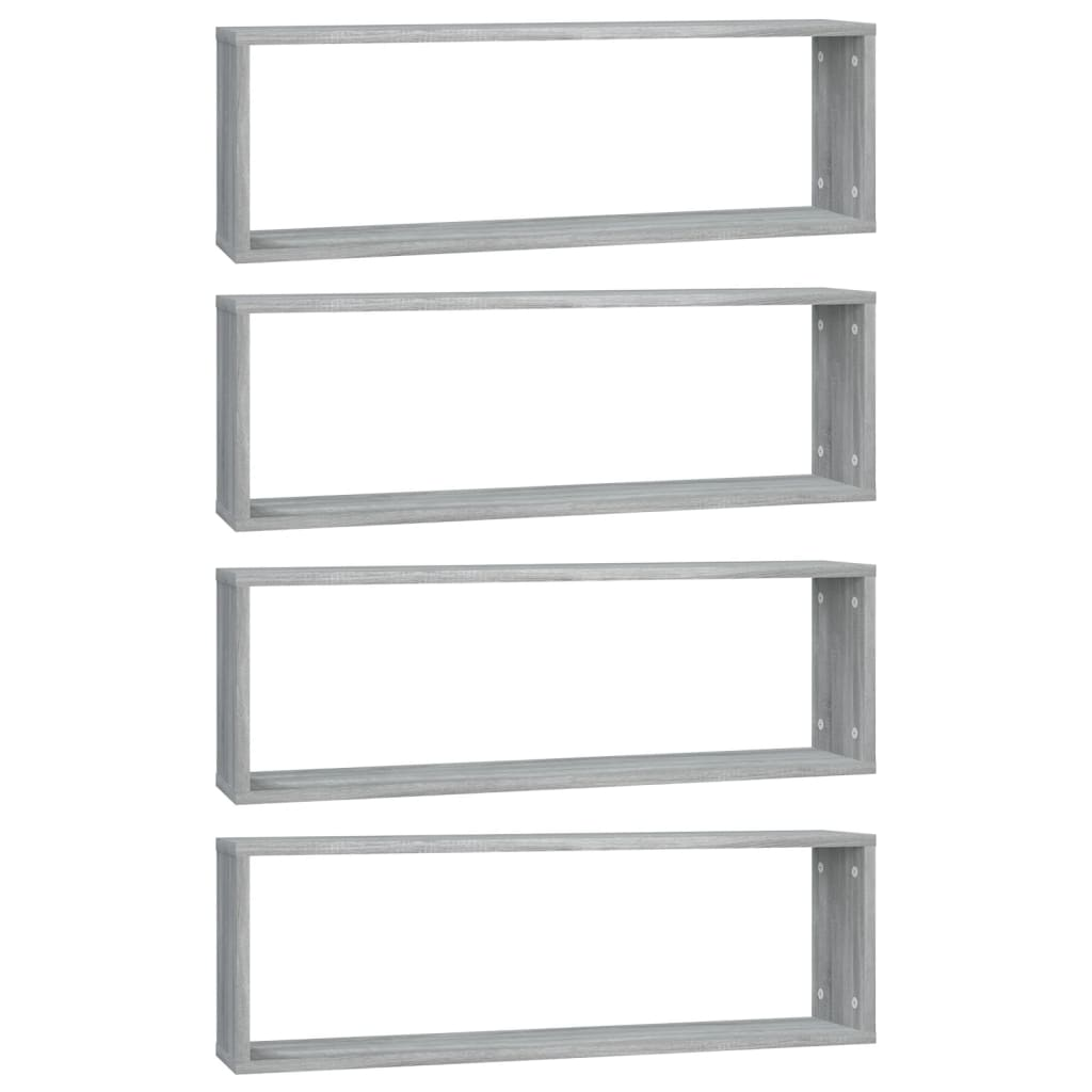 4 db szürke sonoma színű szerelt fa fali kockapolc 80x15x26,5cm (815919)
