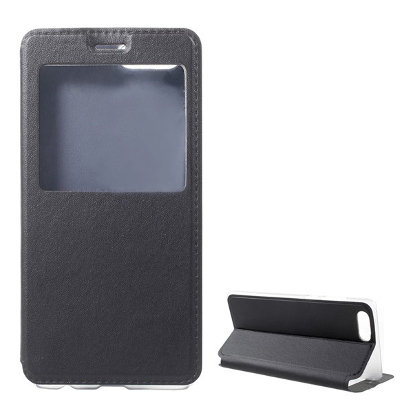 Tok álló, bőr hatású (FLIP, oldalra nyíló, asztali tartó funkció, View Window) FEKETE [Honor View 10] (5996457769797)