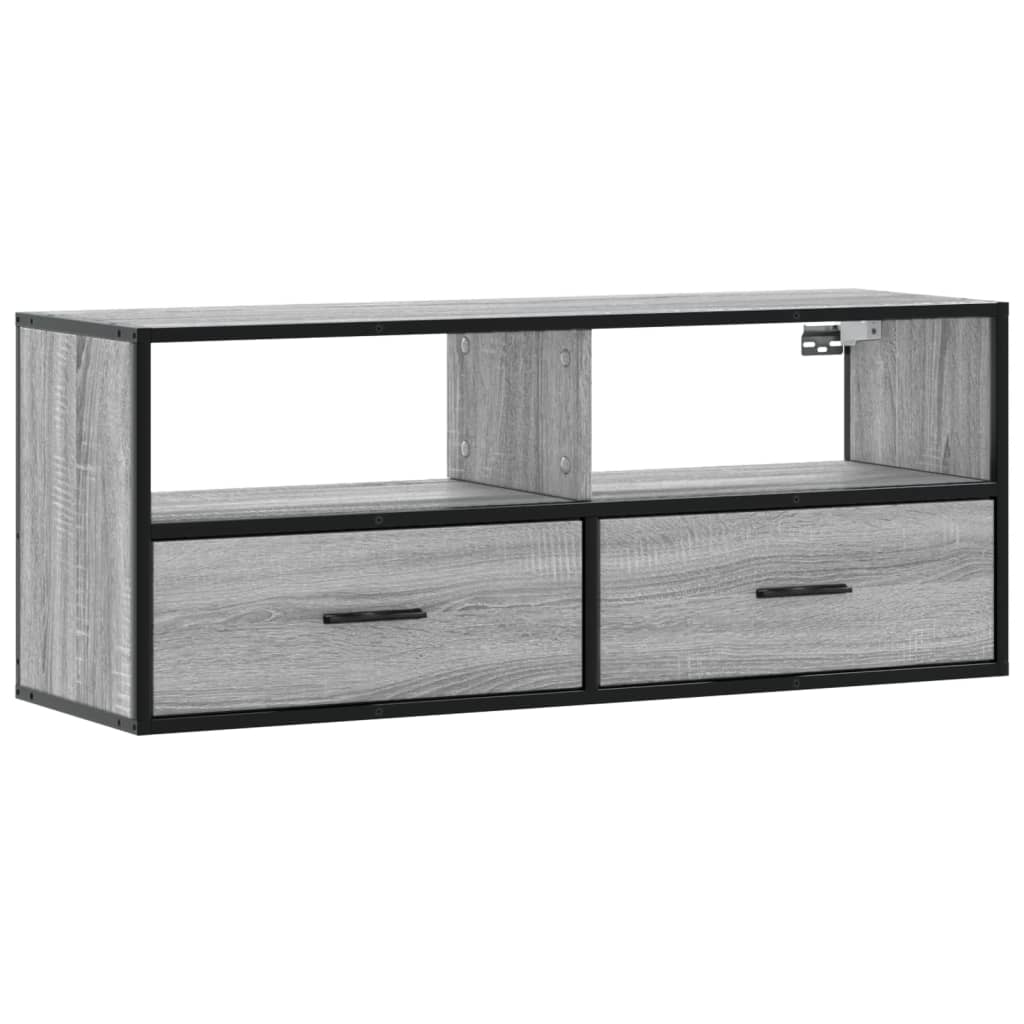 szürke sonoma színű szerelt fa és fém TV-szekrény 100x31x39,5cm (848932)