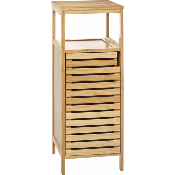 Armario Auxiliar Bajo 1 Puerta Y Espacio Abierto Sicela 33x80x28cm, Moderno Y Práctico, Fabricado En Bambú, Color Marrón
