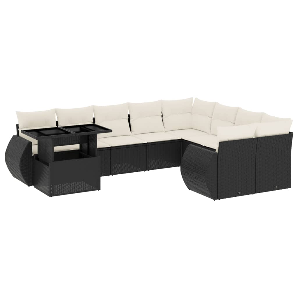 10 részes fekete polyrattan kerti ülőgarnitúra párnákkal (3268766)