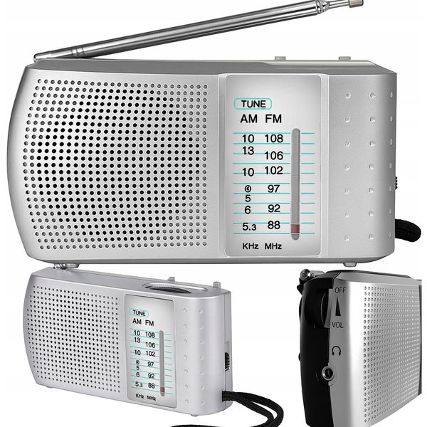 Radio Retoo RADIO KUCHENNE NA BATERIE PRZENOŚNE MAŁE FM AM SW ANTENA SREBRNE