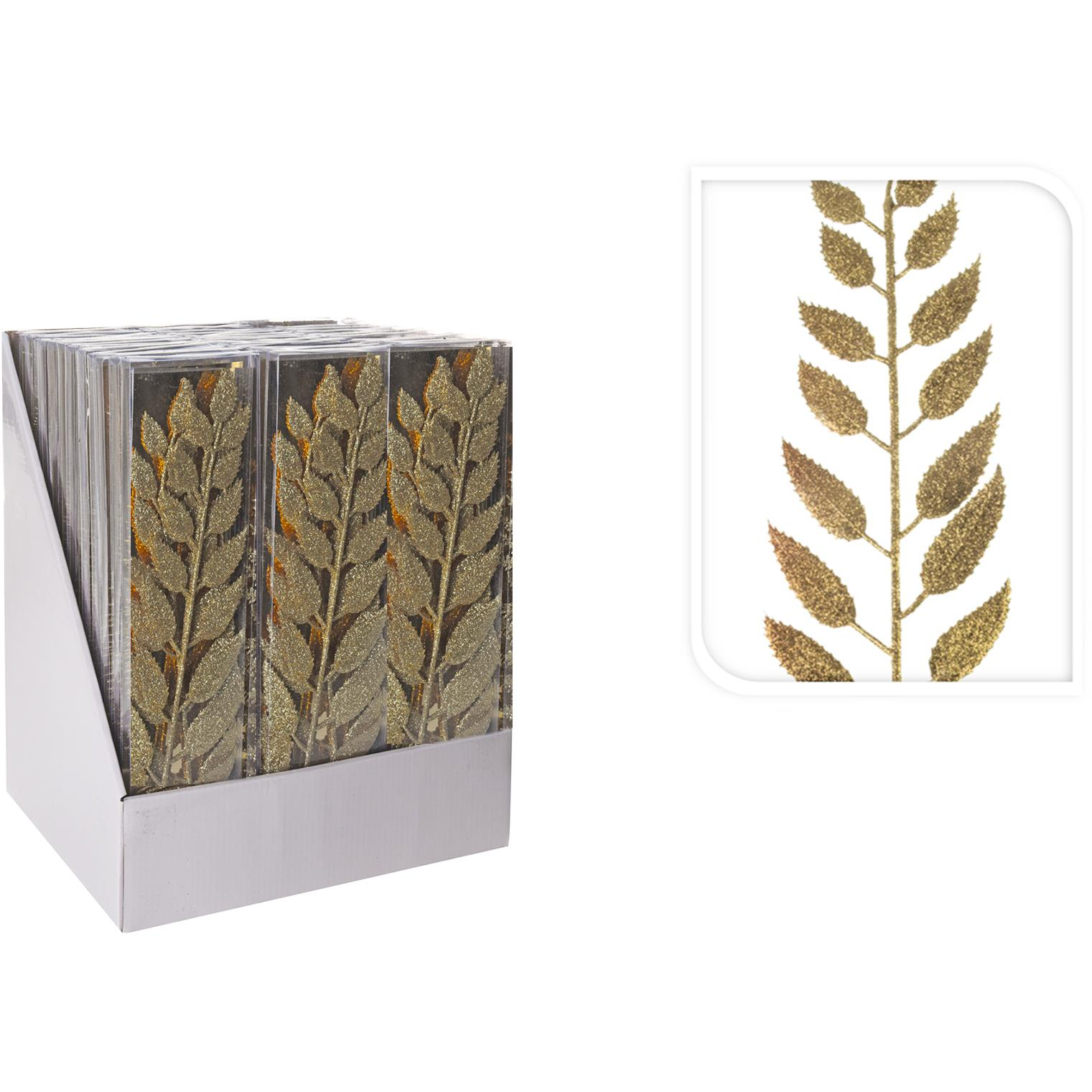 LAALU Díszkészlet, pezsgőszínű ágacska csillámló levelekkel, 3,2×7,5 cm (LAU-2147)