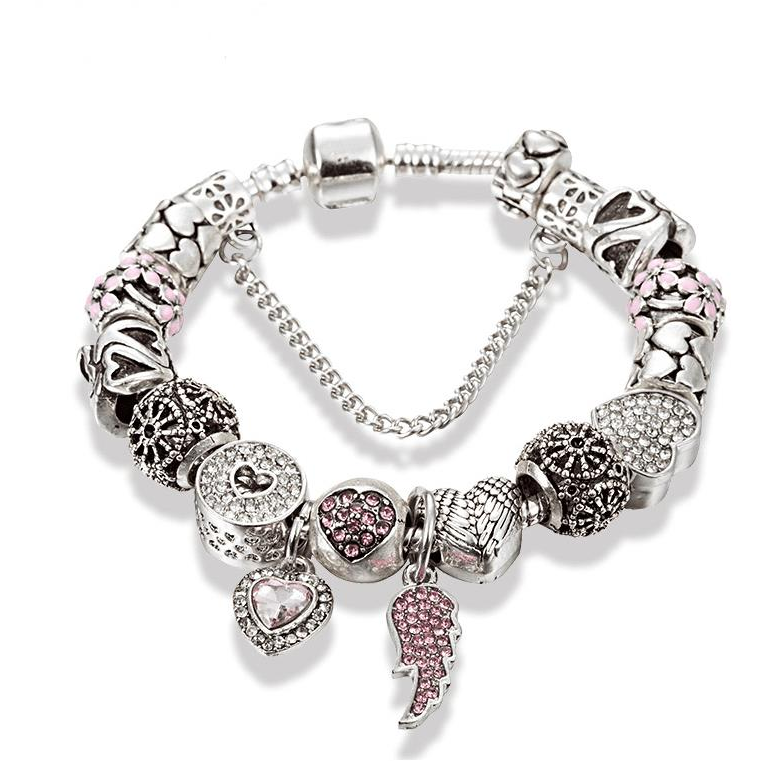 Silver Star karkötő - rózsaszín levél 17044-1 - 21cm (7107)