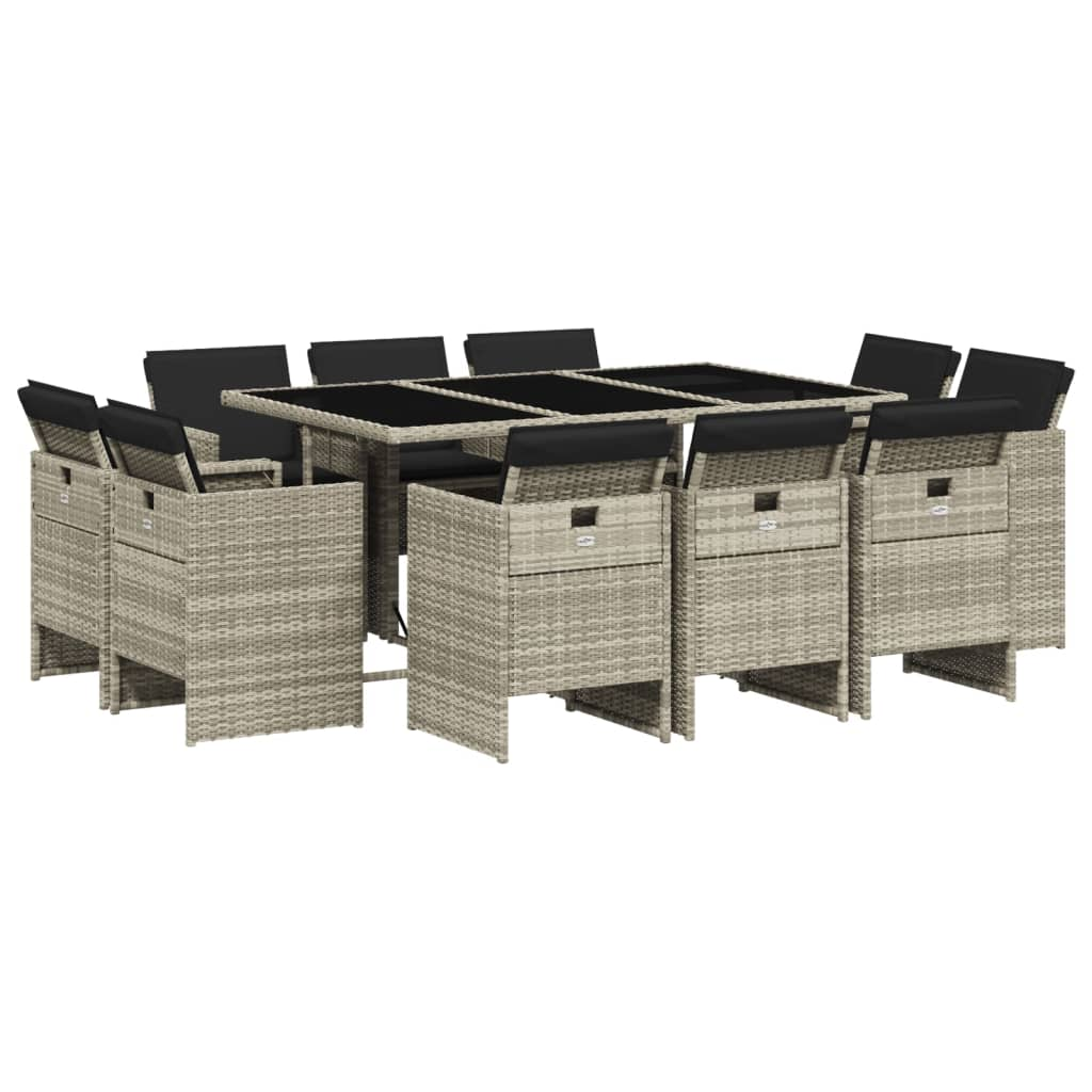 11 részes világosszürke polyrattan kerti ülőgarnitúra párnákkal (3210671)