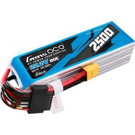 Gens ace G-Tech 2500mAh 22.2V 80C 6S1P Lipo Battery Pack with XT60 plug (GEA256S80X6GT)