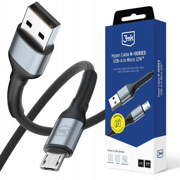 Kabel 3mk USB – microUSB typ B 1 m černý
